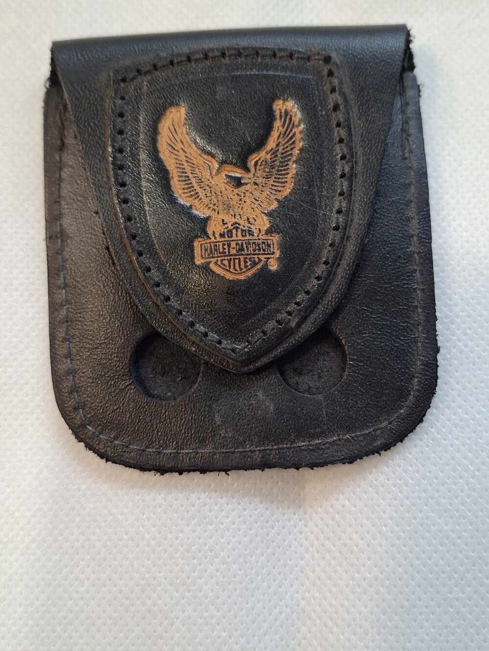 Vintage Harley-Davidson Black Leather Zippo Lighter Case Belt Loop